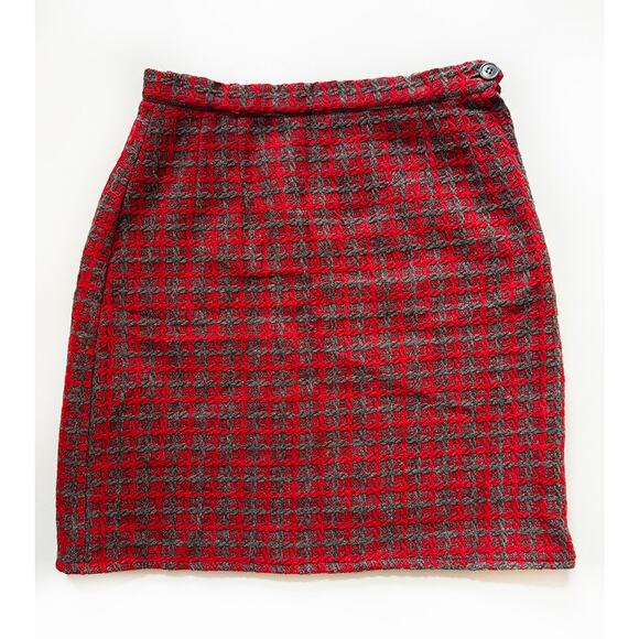 Vintage 90s American Rag Cie Remake Red Plaid Wool Mini‎ Skirt (M) Satin Lined - Picture 1 of 9